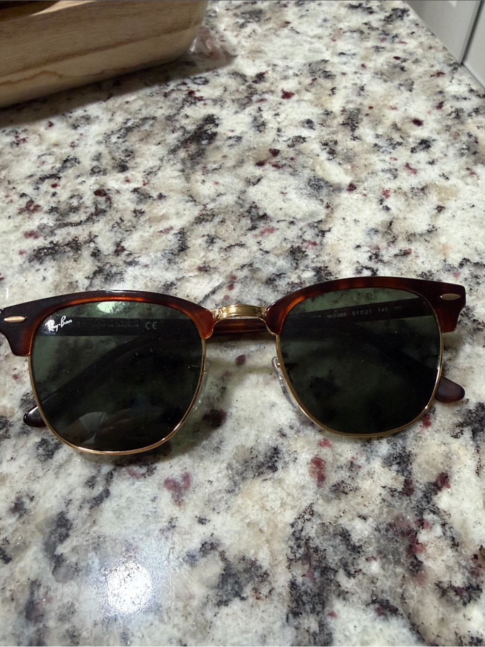 Ray-Ban Tortoise & Gold Clubmaster Sunglasses with Dark Green Lenses